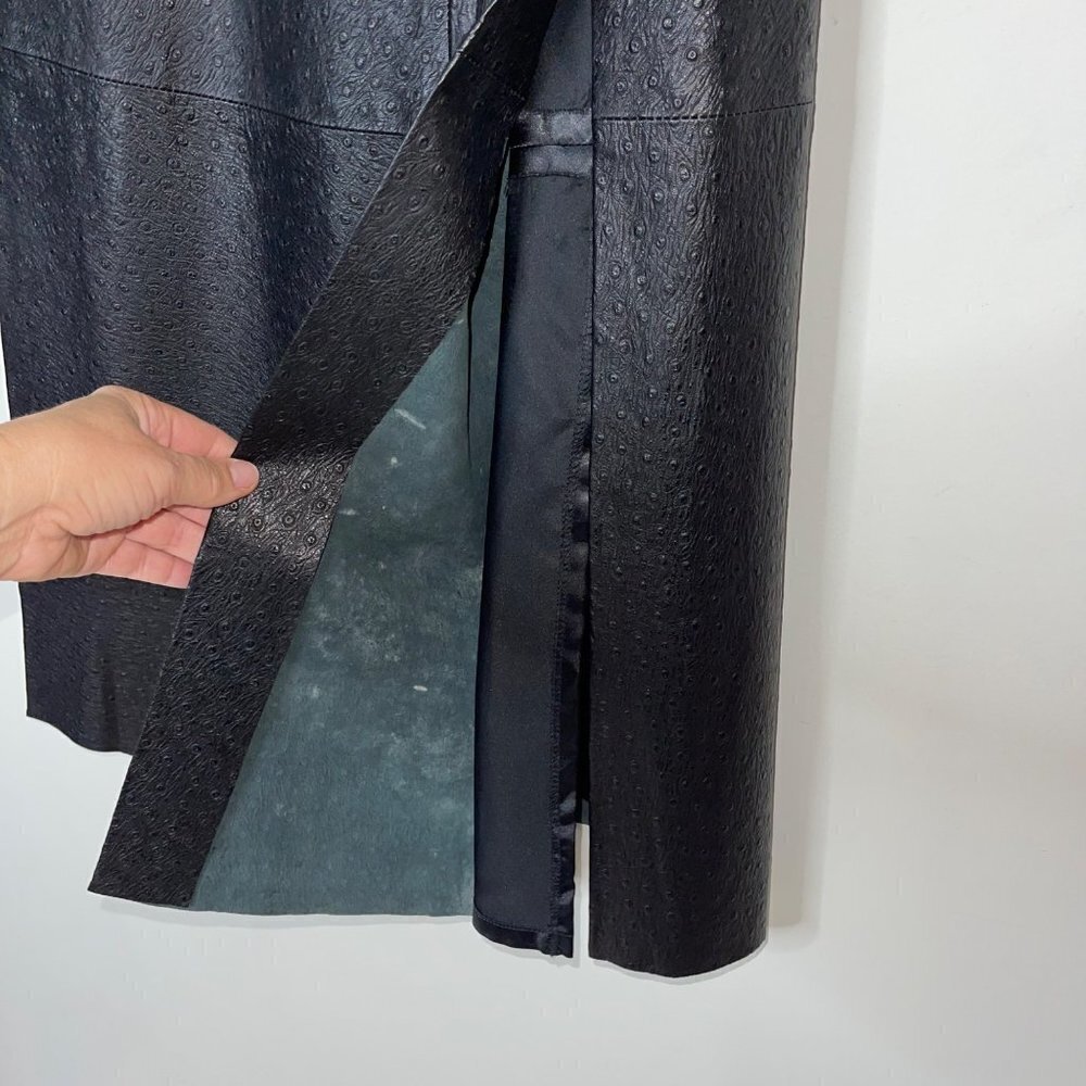 Womens A Line Skirt Size Large Black Vegan Leather Ostrich Embossed Side Slits - Picture 7 of 16